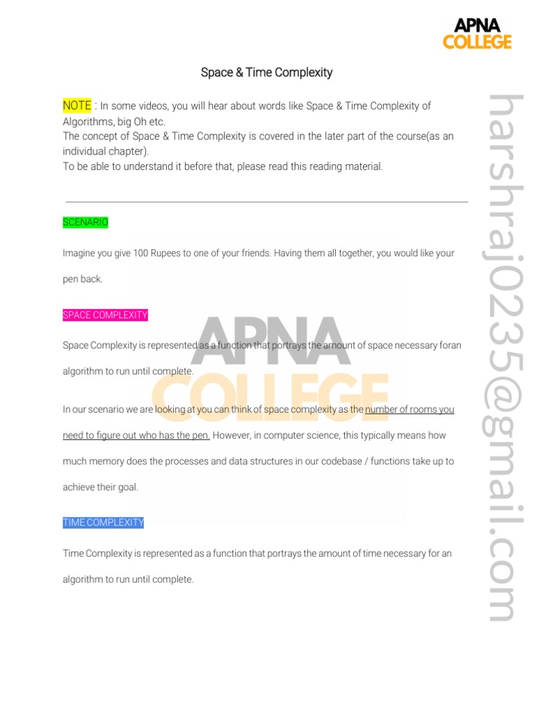 Space & Time Complexity | PDF | Time Complexity | Computational ...