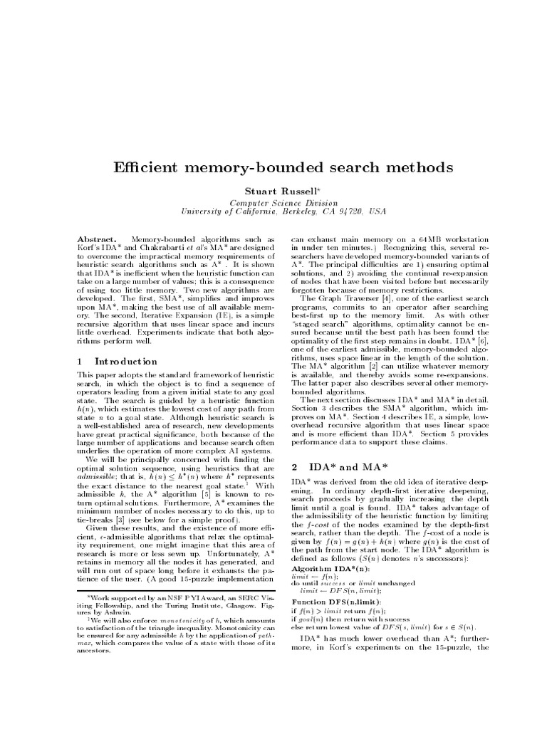 Efficient Memory Bounded Search Methods | PDF | Mathematics | Computer ...