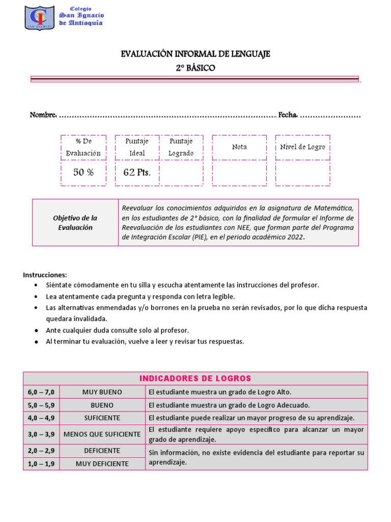 Evaluación de Lenguaje 2° Básico 2022 | PDF | Sílaba | Lingüística