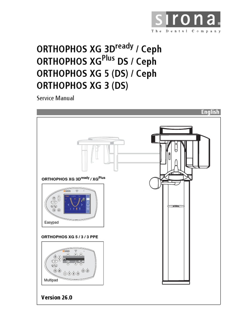 Sirona Orthophos XG3, XG5 Dental XRay Service Manual PDF Vacuum