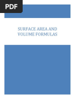 Surface Area and Volume Formulas