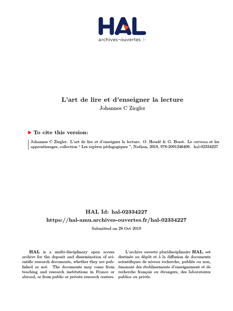 L'art de lire et d'enseigner la lecture | PDF | Cortex cérébral ...
