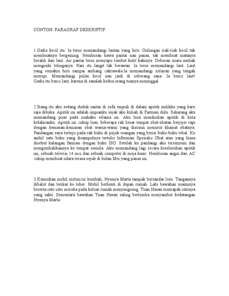 Contoh Paragraf Deskriptif