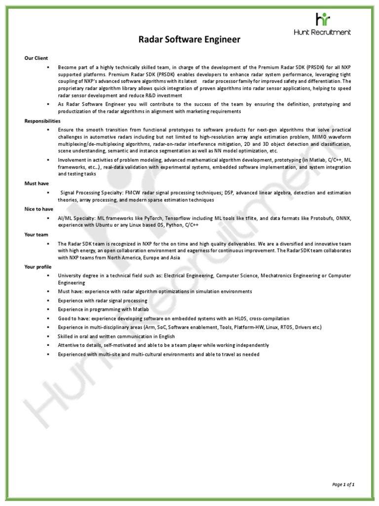 Radar Software Engineer PDF Radar Software