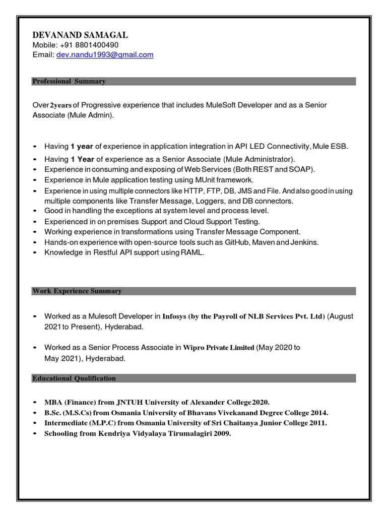MuleSoft Developer Resume of Devanand Samagal | PDF | Representational ...