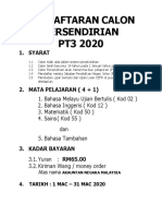 PENDAFTARAN CALON PERSENDIRIAN PT3 2020