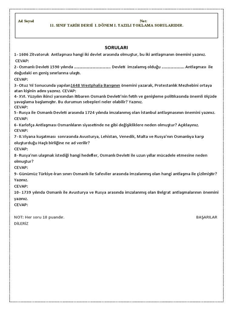 Tarih Konularına Göre Çıkmış Sorular