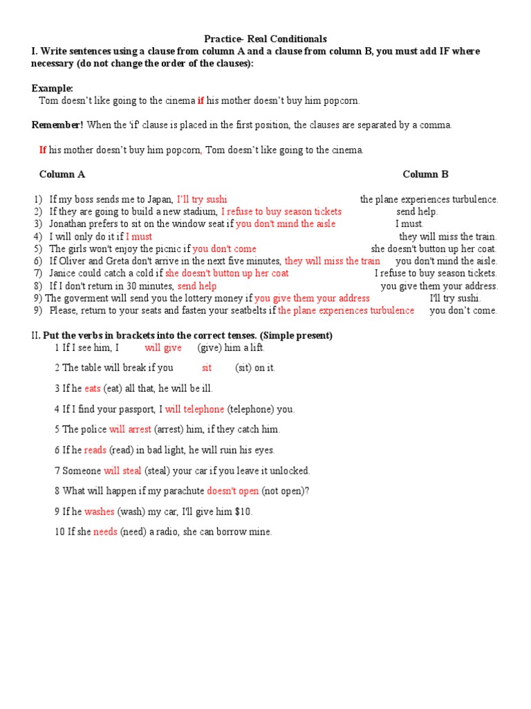 Real Conditional Practice 1 | PDF