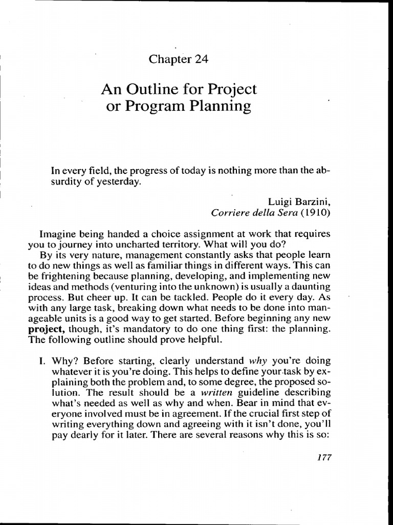 An outline for project or program planning pdf