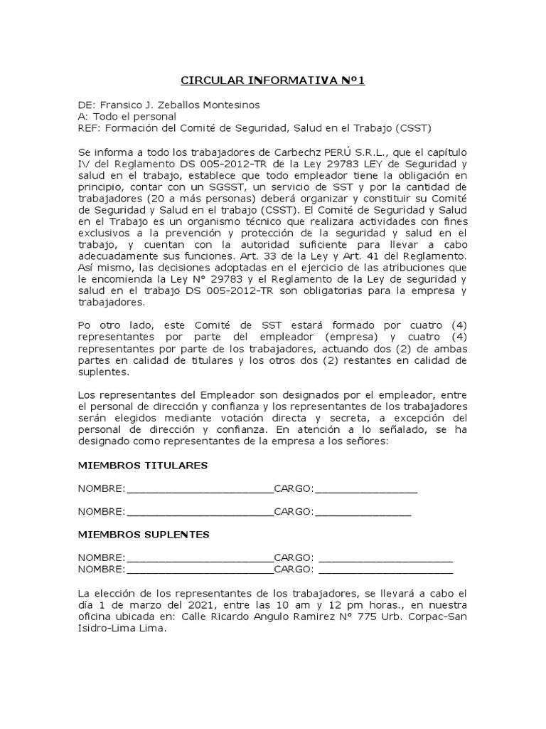 Circular Informativa 1 | PDF