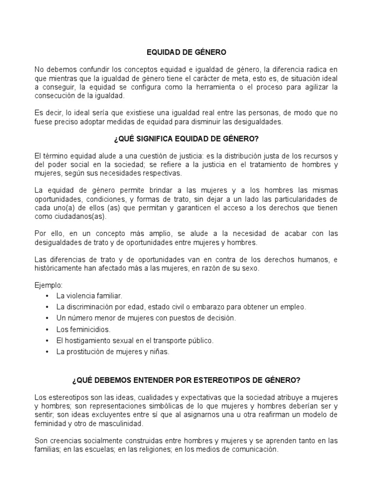 Equidad de Género y Estereotipos Sociales | PDF | Igualdad de género ...