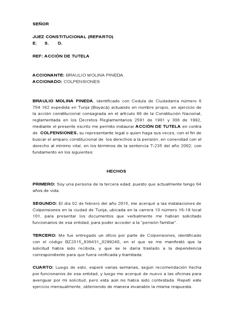 Tutela contra Colpensiones en Tunja | PDF | Caso de ley | Justicia