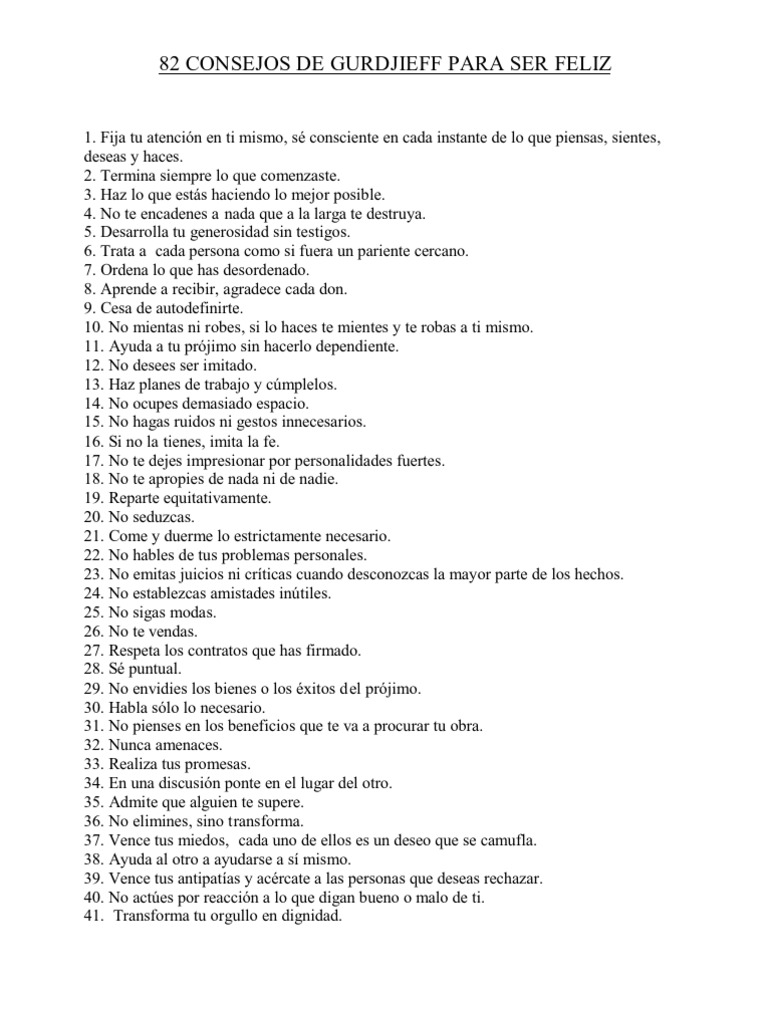 82 Consejos de Gurdjieff para Ser Feliz | PDF | Crecimiento personal y ...