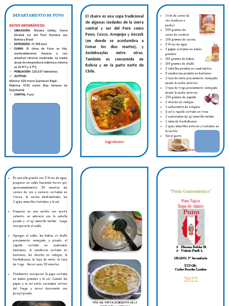 Triptico Sopa de Chairo Puno | PDF | Alimentos | Cocina