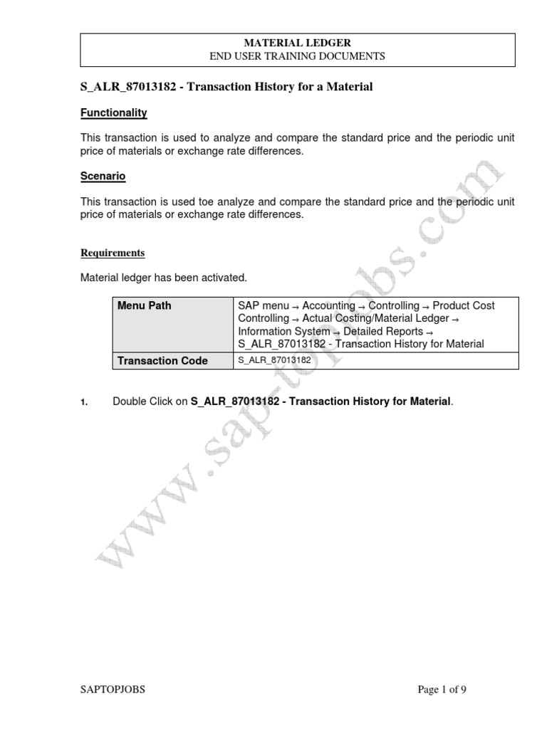 Material Ledger Transaction History Guide | PDF | Accounting | Business
