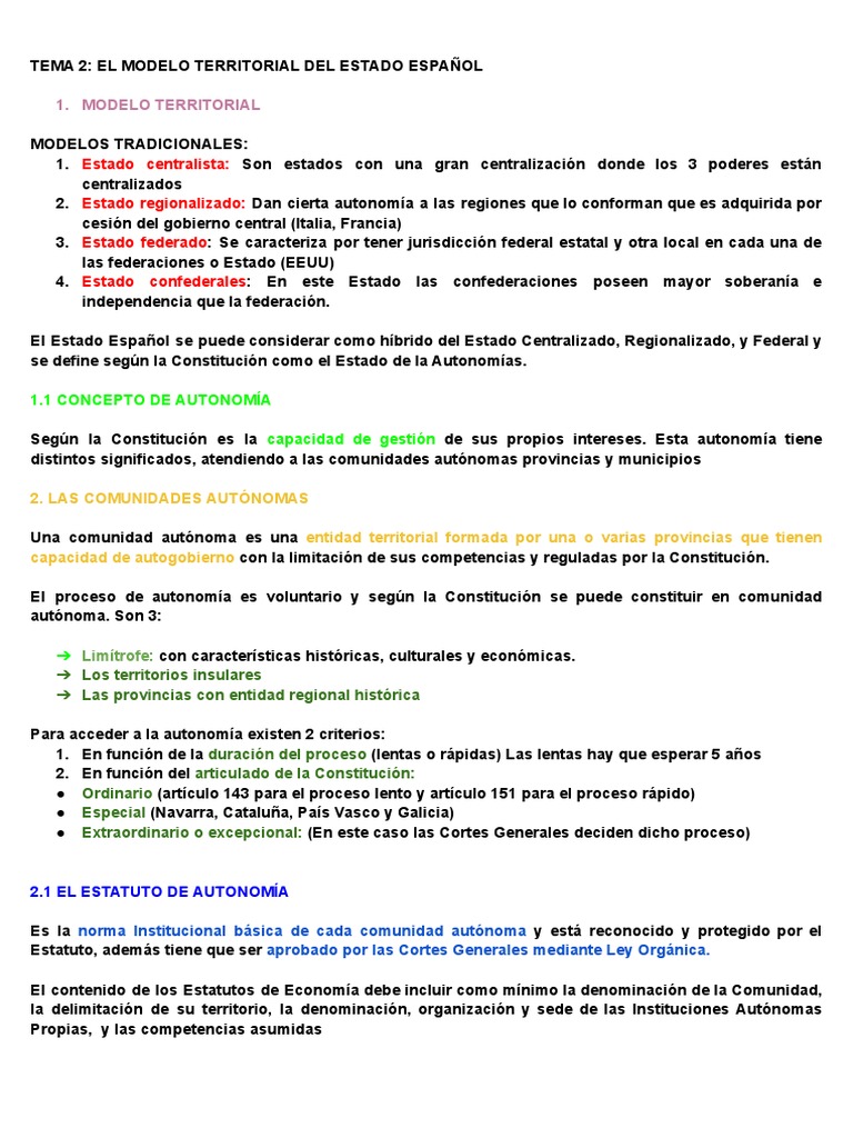 Tema 2 El Modelo Territorial Del Estado Español | PDF | Gobierno local ...