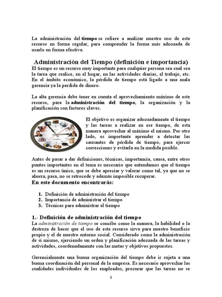 Importancia y Técnicas de Administración del Tiempo | PDF ...