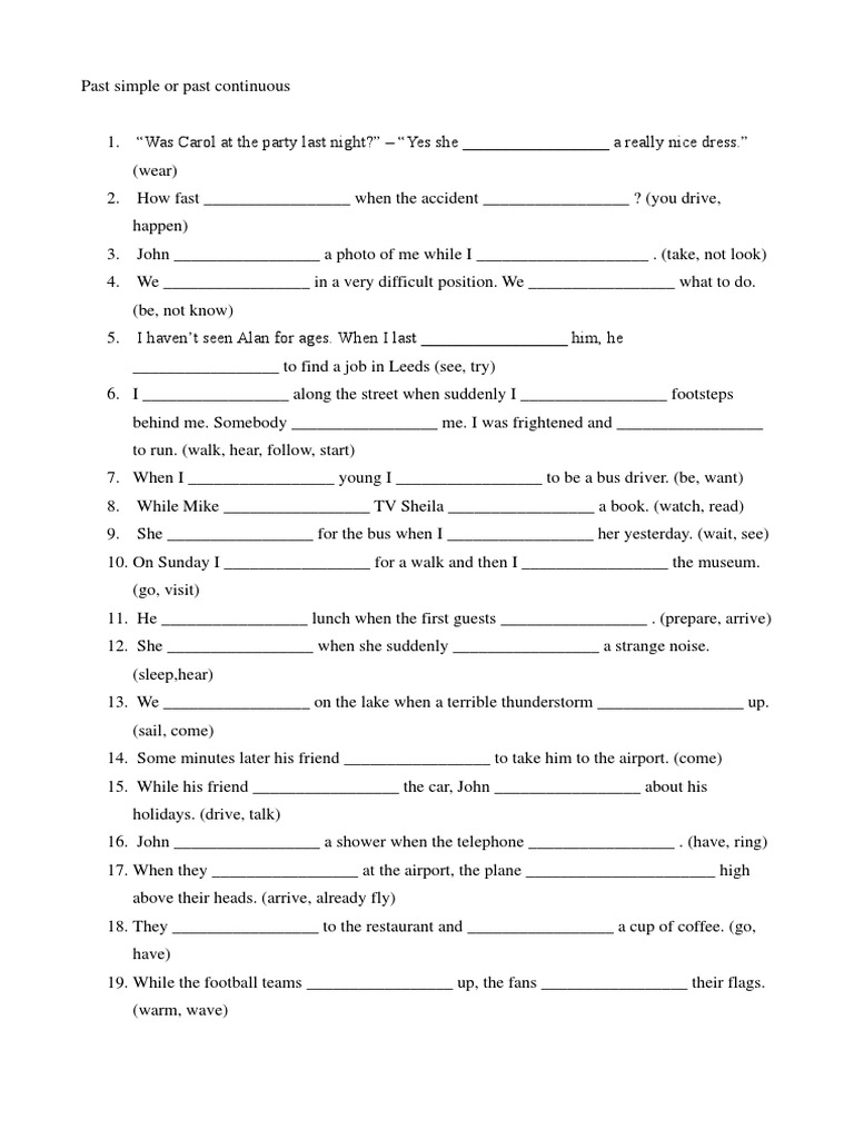 Past tenses gap filling exercises pdf