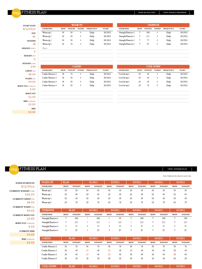 Fitness Plan Template For Excel | PDF | Strength Training | Aerobic ...