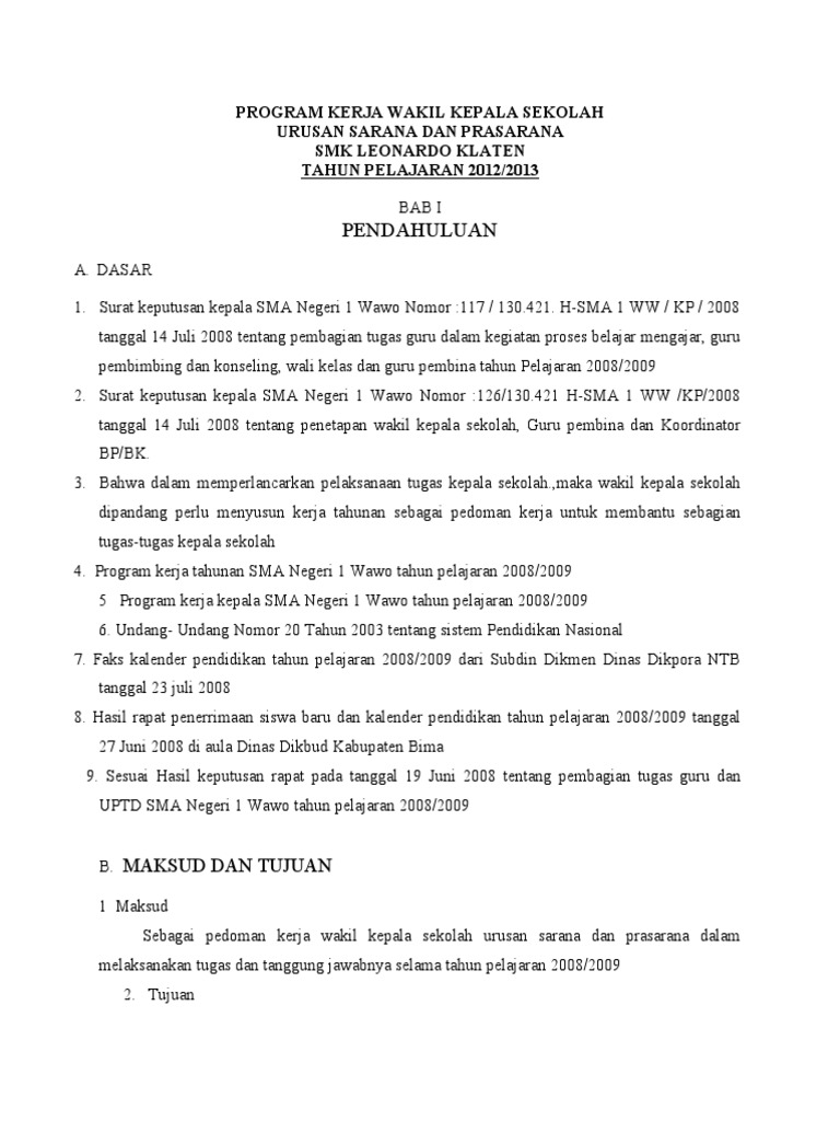 PROGRAM KERJA WAKIL KEPALA SEKOLAH 2012 Terbaru | PDF