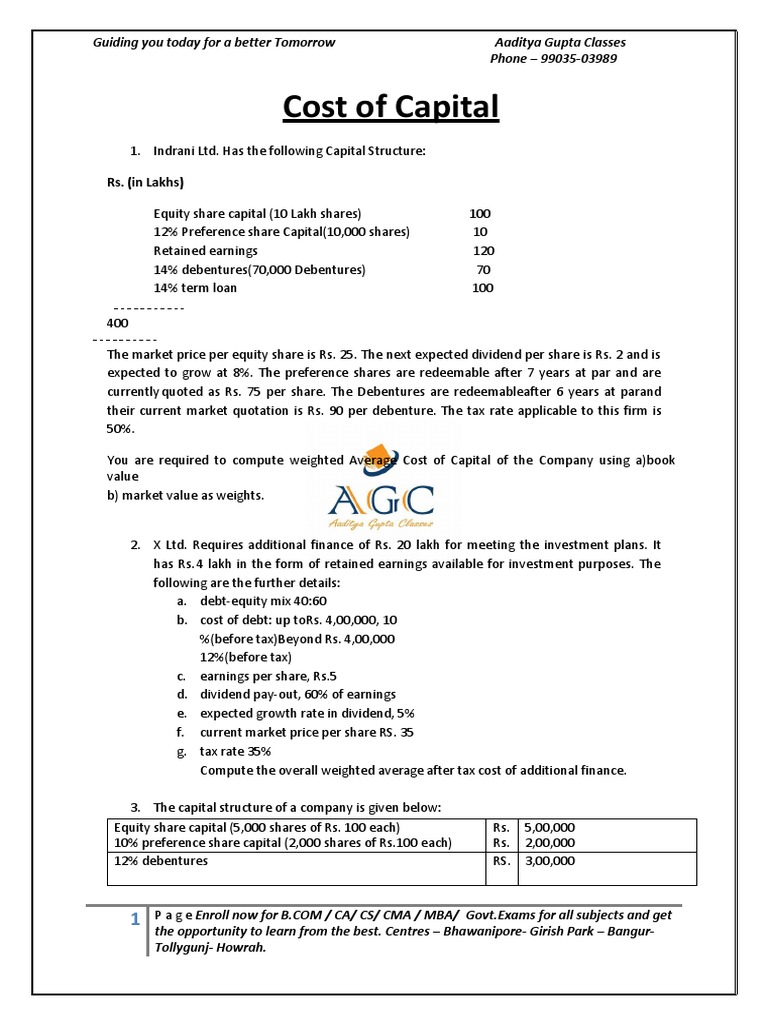 Cost of Capital PDF Cost Of Capital Capital Structure