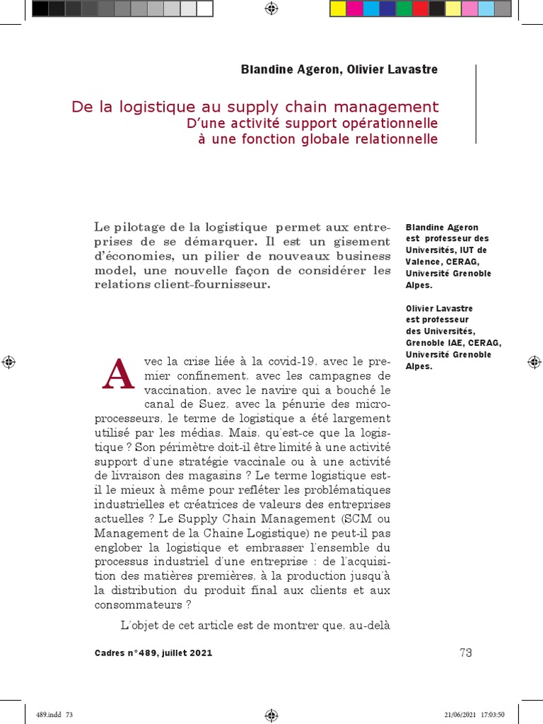 De la logistique au Supply Chain Management | PDF | Logistique | Chaîne ...
