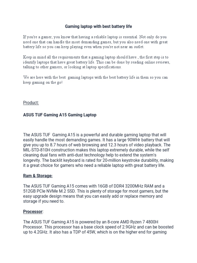 Gaming Laptop With Best Battery Life PDF Laptop Graphics