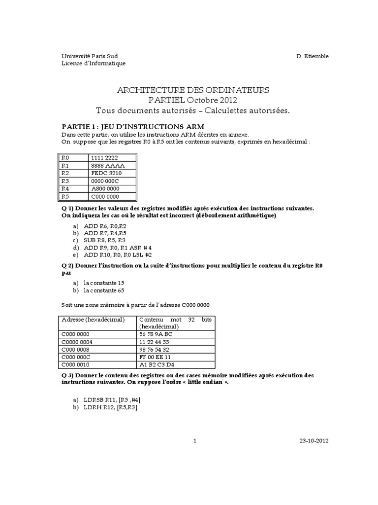 Instructions ARM et NIOS II en Informatique | PDF | Programmation ...