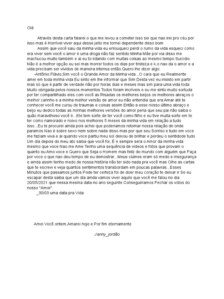 Uma carta de despedida de um amor perdido | PDF | Amor | Vida