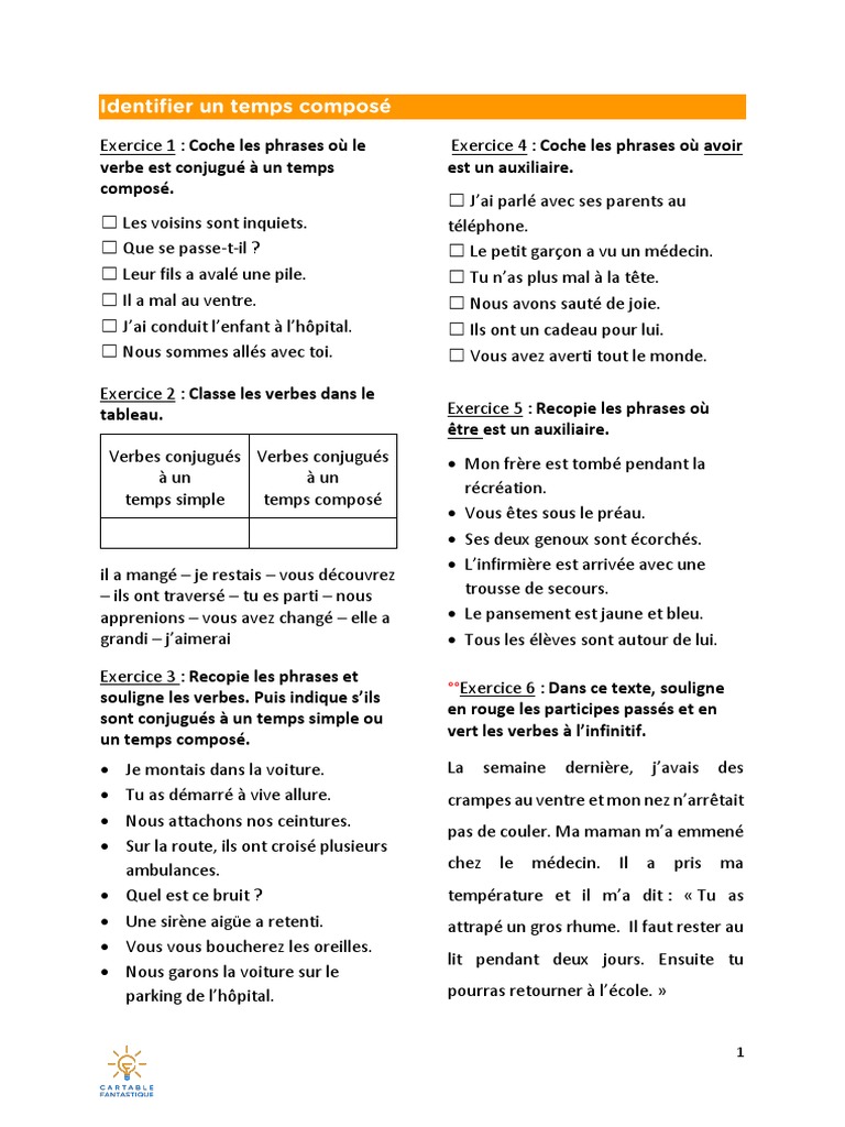 évaluation Temps Composés 5ème Pdf Identifier Un Temps Composé | PDF