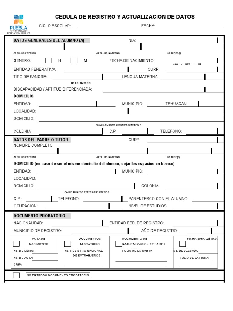 Hoja de actualización de datos sep