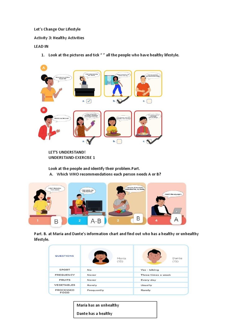 LET'S CHANGE OUR LIFESTYLE-ACTIVITY 3 Healthy Activities | PDF | Lifestyle
