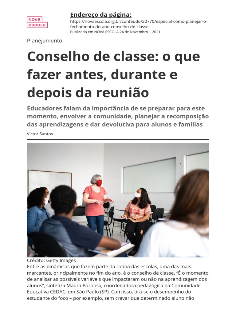 Planejamento do Conselho de Classe | PDF | Pedagogia | Aprendizado