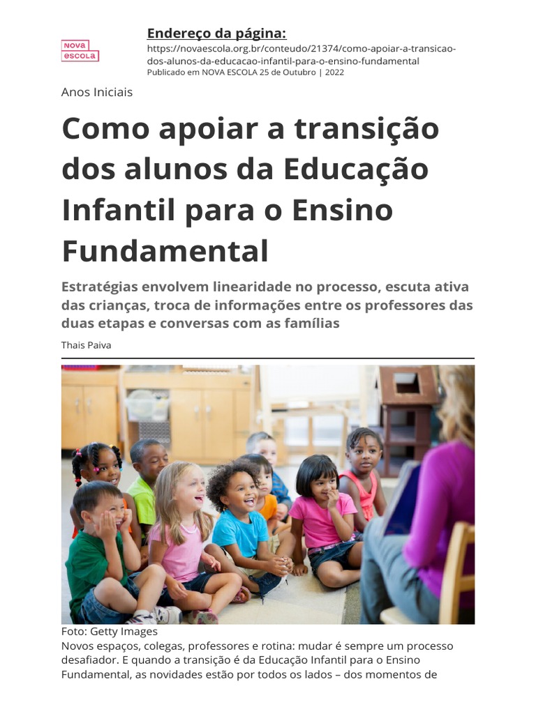 7 - Como Apoiar A Transição Dos Alunos Da Educação Infantil para o ...