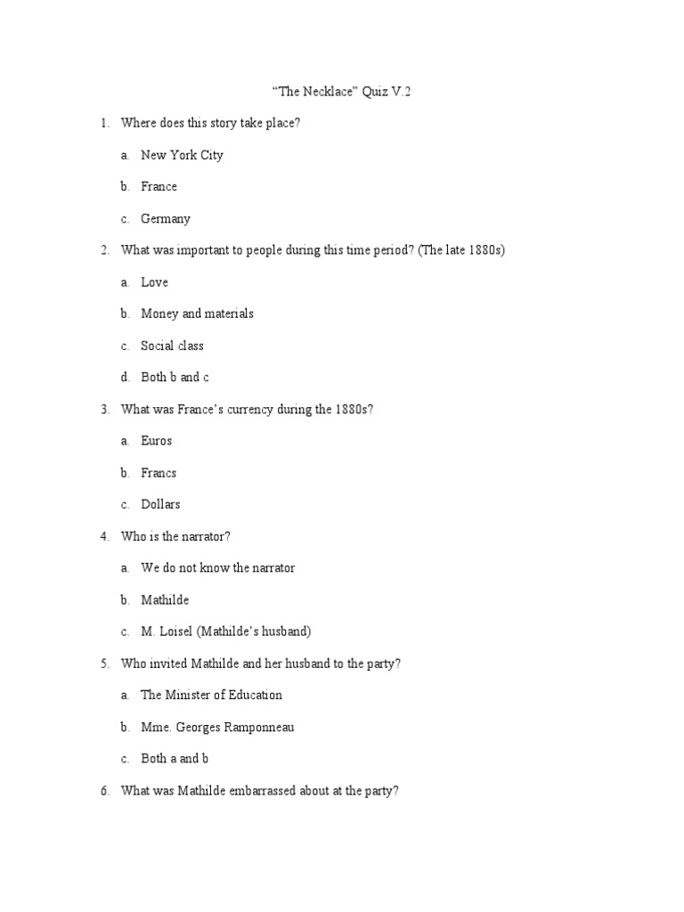 The Necklace Quiz V PDF