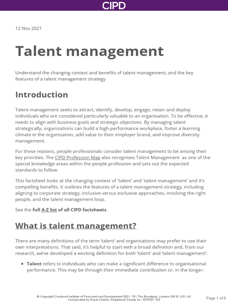 Talent-Factsheet Cipd Nov 21 | PDF | Talent Management | Employee Retention
