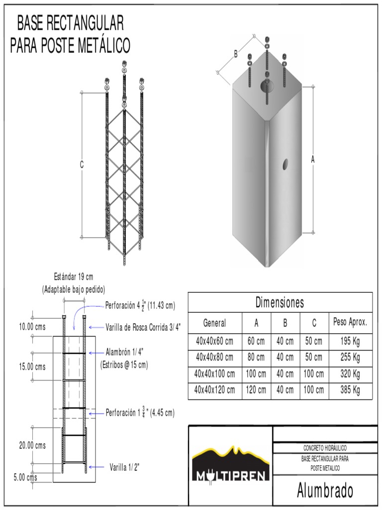 Bases de Concreto para Poste Metálico | PDF