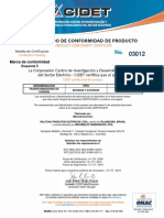 CERTIFICADO Conformidad Trafo Tension CIDET - 03012 - BALTEAU - TP'S - VFI-15-36