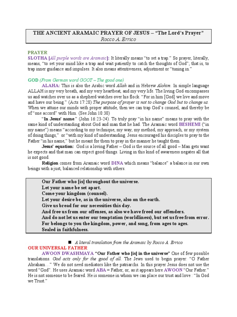 An Insightful Analysis of the Original Aramaic Text of "The Lord's