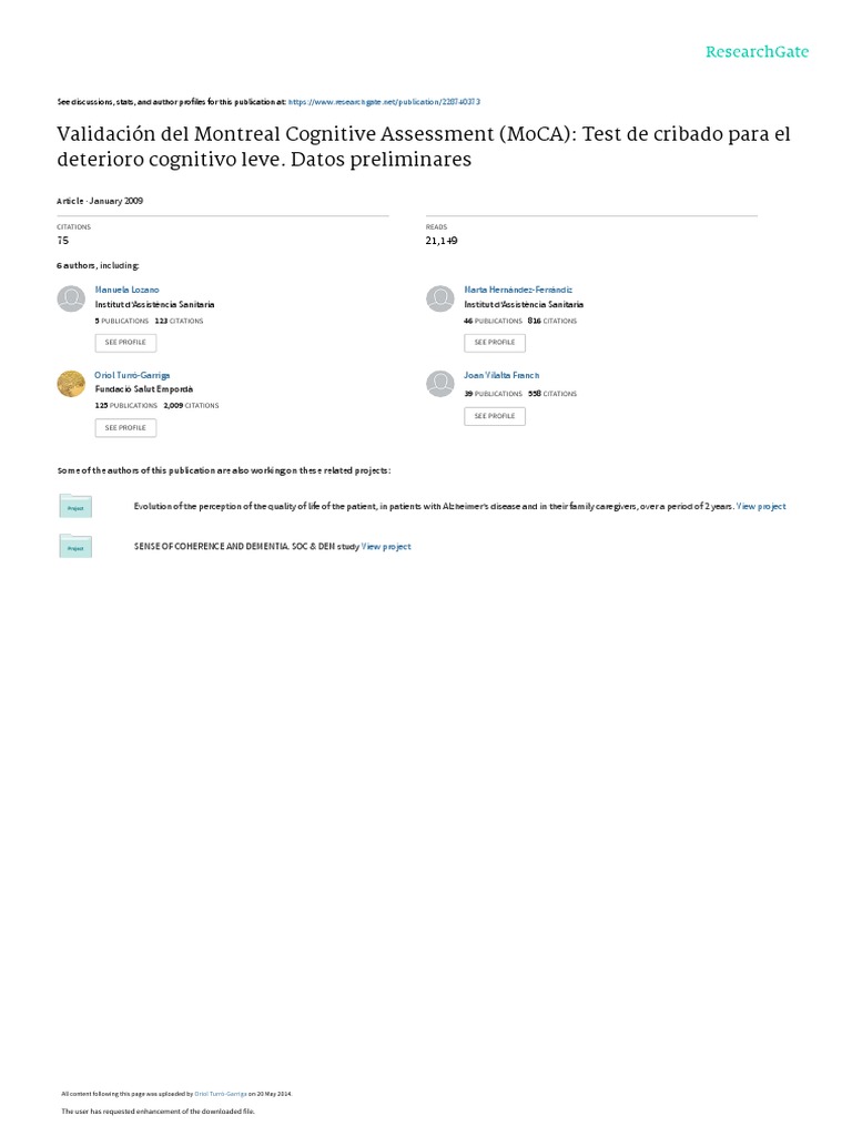 Validacion Del Montreal Cognitive Assessment MoCA | PDF | Medicina ...