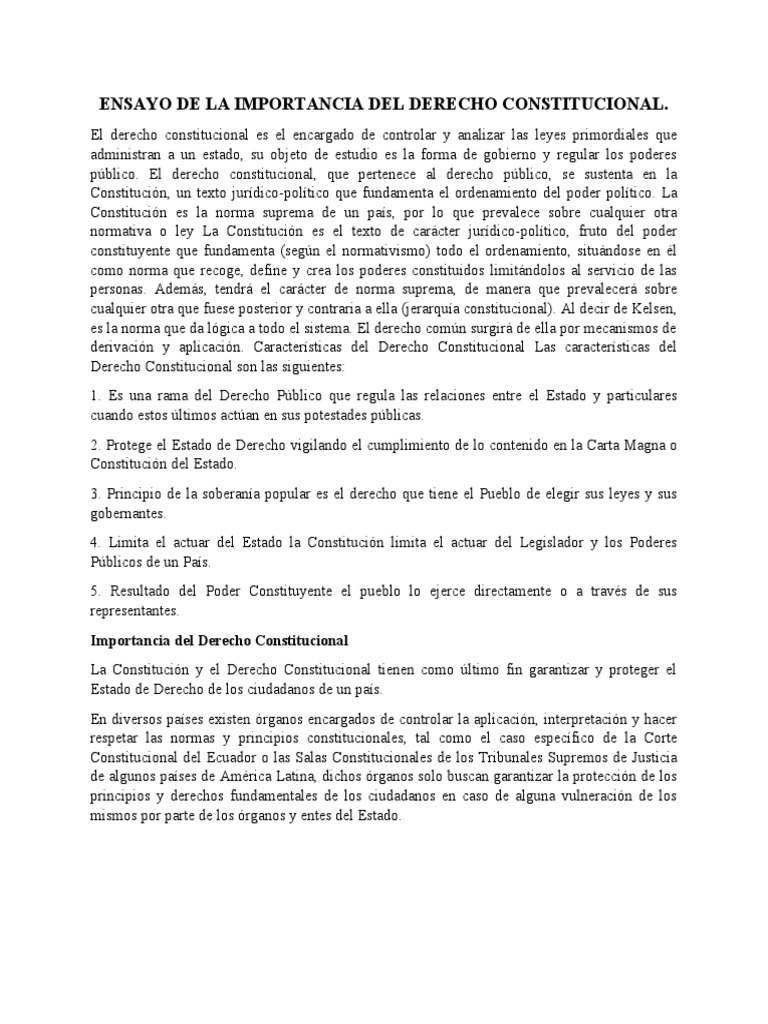 Ensayo de La Importancia Del Derecho Constitucional | PDF