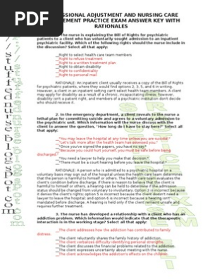Professional Adjustment and Nursing Care Management Practice Exam Answer Key