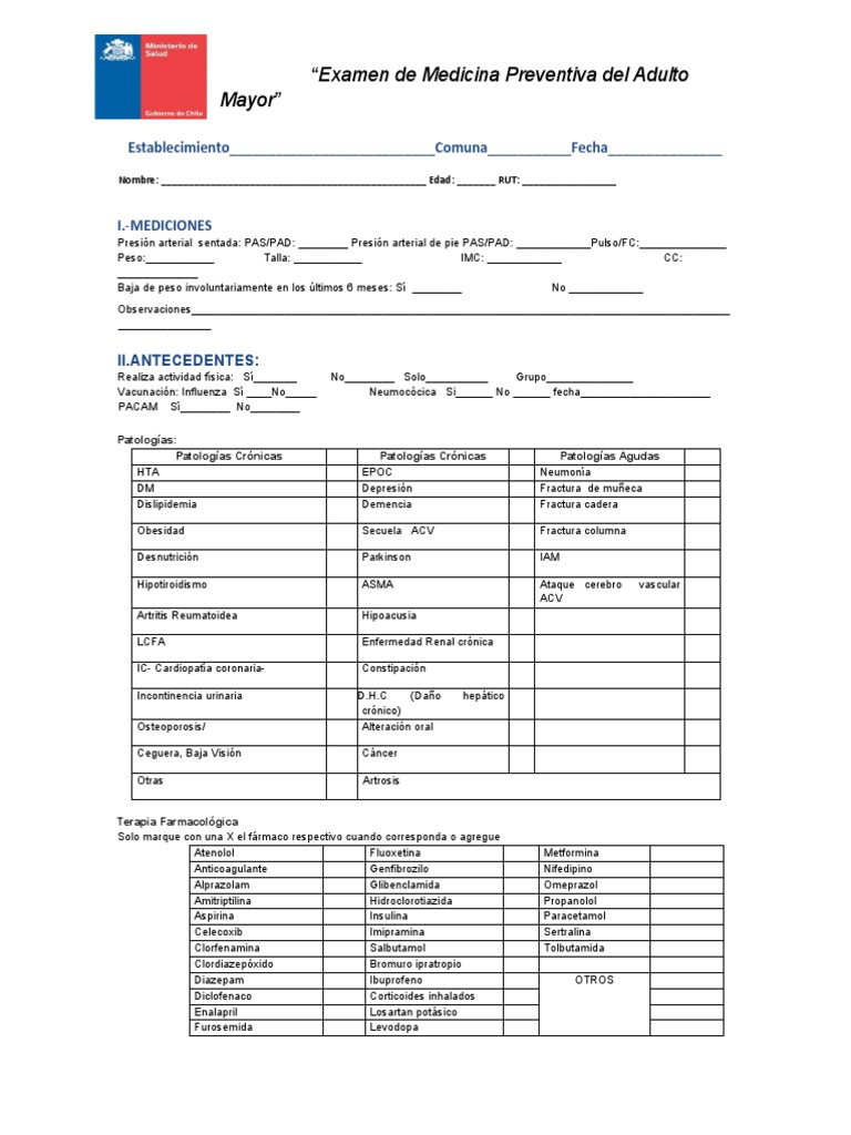PDF Examen de Medicina Preventiva Del Adulto Mayor | PDF | Medicina ...