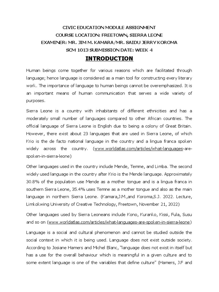 Five Languages in Sierra Leone PDF Sierra Leone