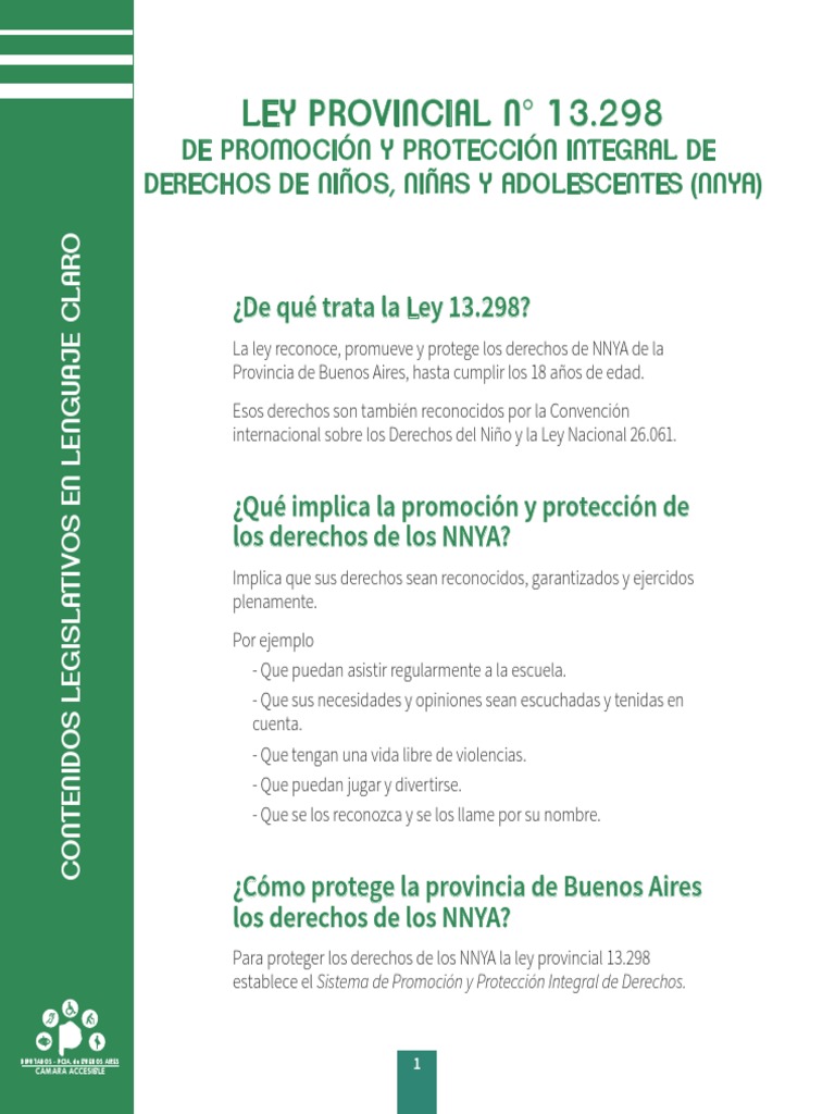 Ley 13.298: Protección Integral de NNYA | PDF | Derechos de los niños