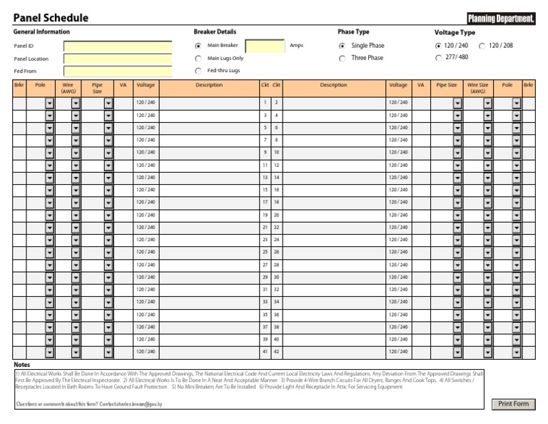 Electrical Panel Schedule Template | PDF | Electromagnetism | Components