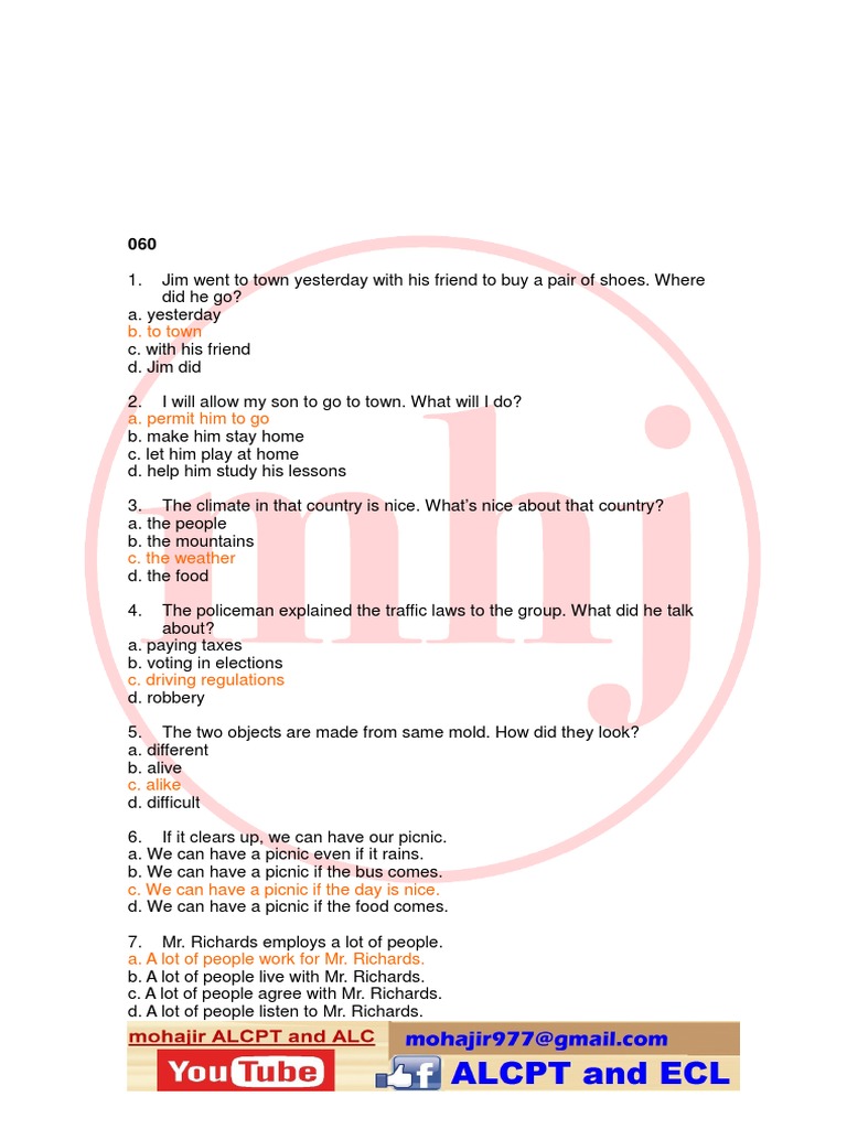 ALCPT Grammar Practice Questions | PDF | Second Language | Heat