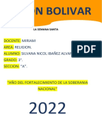 Simon Bolivar: Docente: Miriam Area: Religion. Alumno: Silvana Nicol Ibañez Alvarado. GRADO: 3°. Seccion: "A"