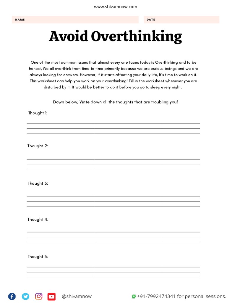 Overthinking Management Worksheet | PDF | Thought | Cognitive Psychology