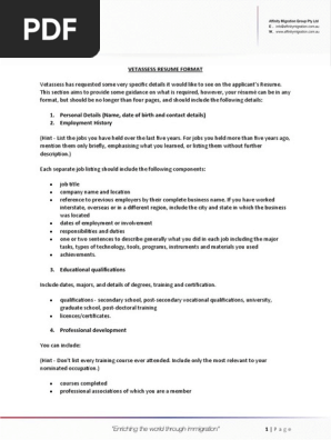 VETASSESS RESUME FORMAT